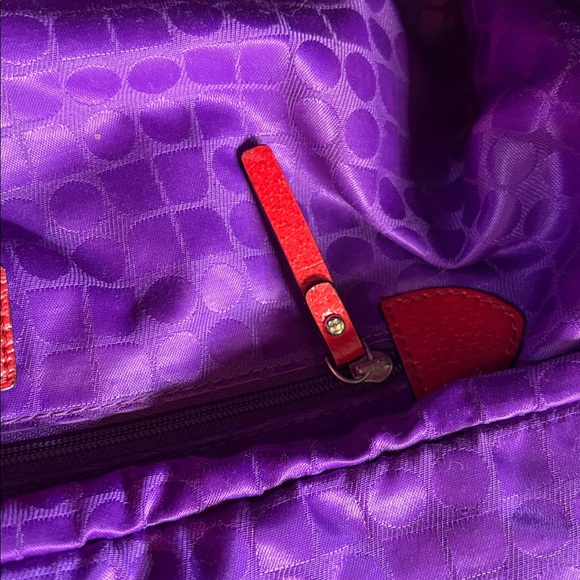 Kate Spade leather Leopard Print Tote Bag with Red Accents purple lined purse - Picture 9 of 12